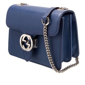Gucci Navy Leather Crossbody Bag with Chain